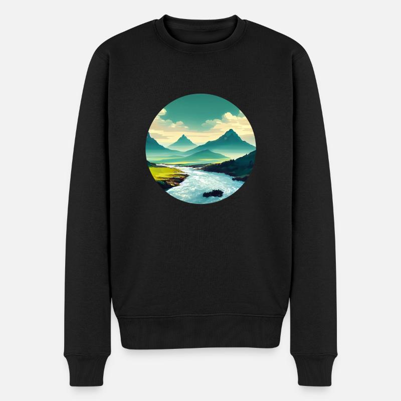 Mountain with River - Männer Premium Bio Pullover - Schwarz
