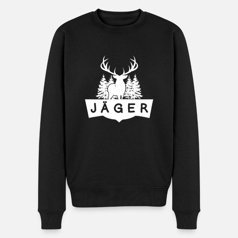 Jäger Hirsch im Wald - Männer Premium Bio Pullover - Schwarz