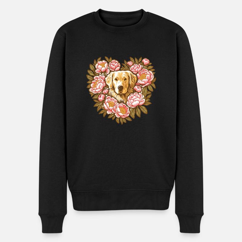 Goldie und Pfingstrosen - Männer Premium Bio Pullover - Schwarz