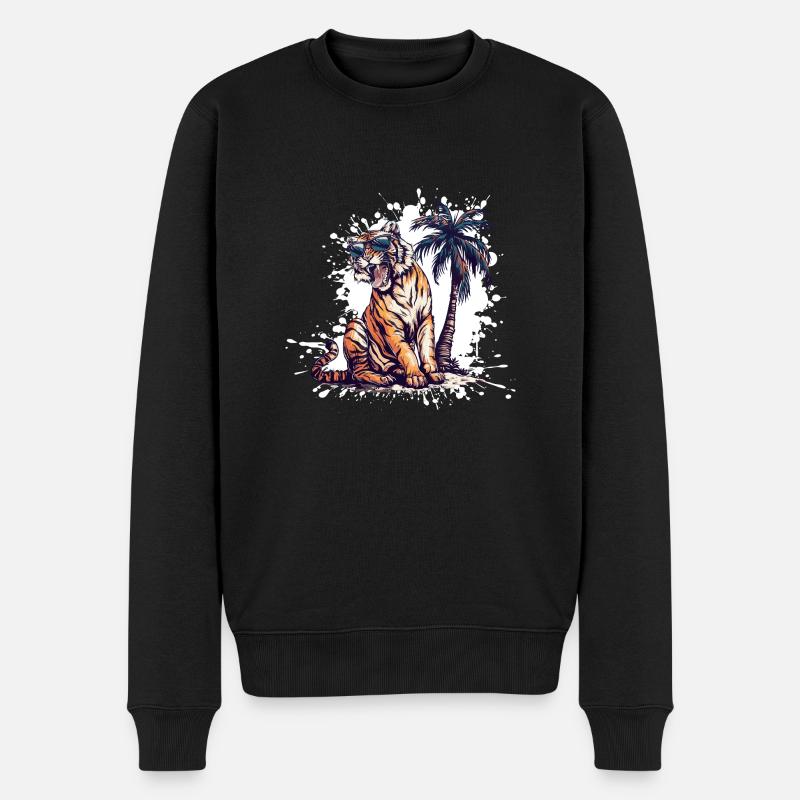 Tiger Insel Palme - Männer Premium Bio Pullover - Schwarz