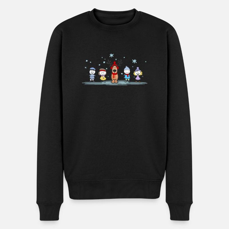 Weihnachten - Elch und Kinder - Männer Premium Bio Pullover - Schwarz