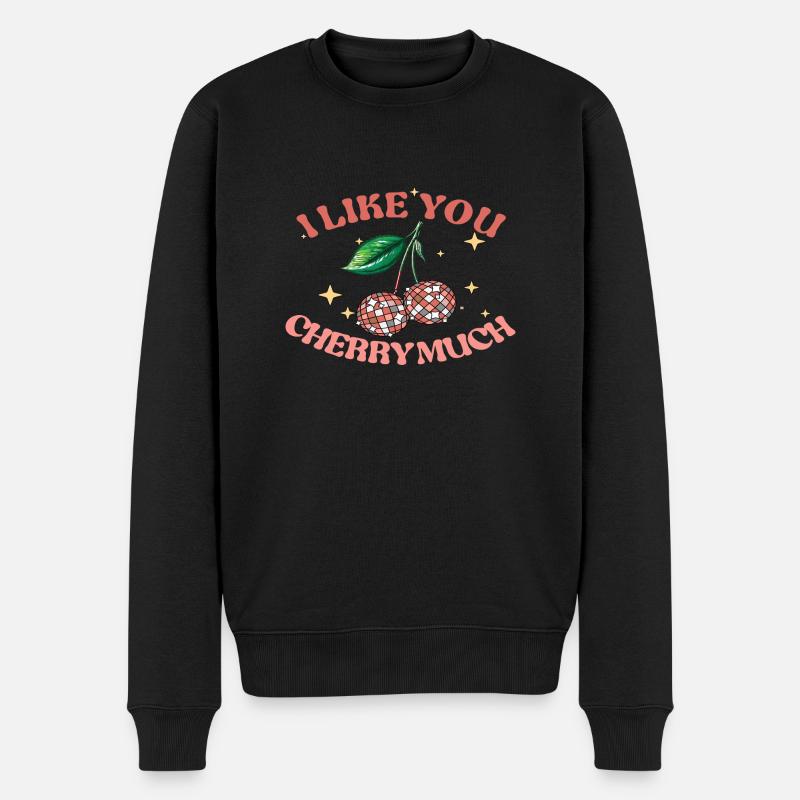 I like you Cherry Much - Männer Premium Bio Pullover - Schwarz