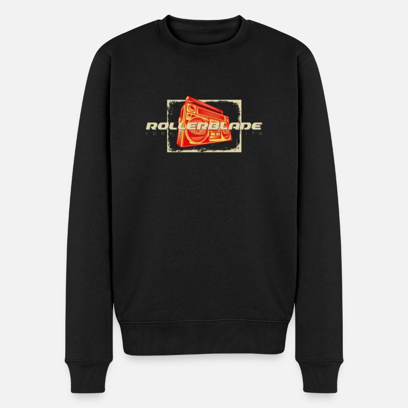 80s ghettoblaster rollerblader - Männer Premium Bio Pullover - Schwarz