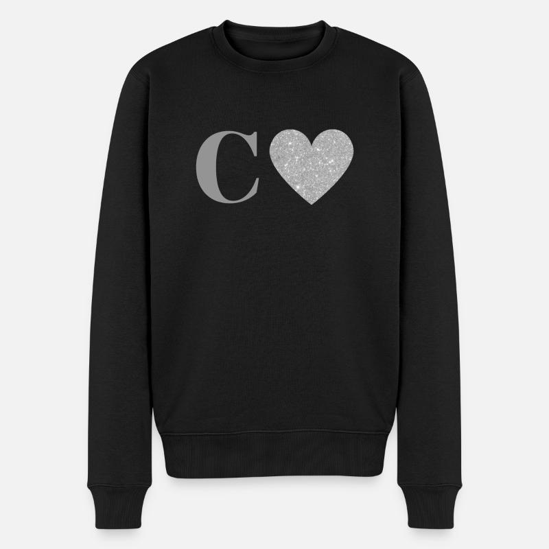 Lettre c cœur argenté - Pull Premium bio Homme - noir