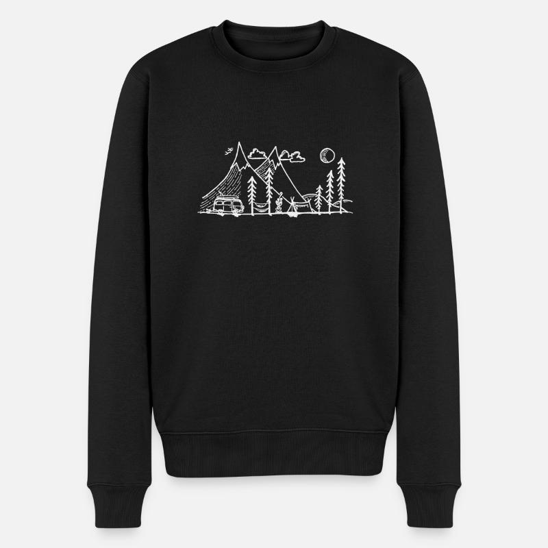 Camper Simple Mountain and Campfire - Männer Premium Bio Pullover - Schwarz