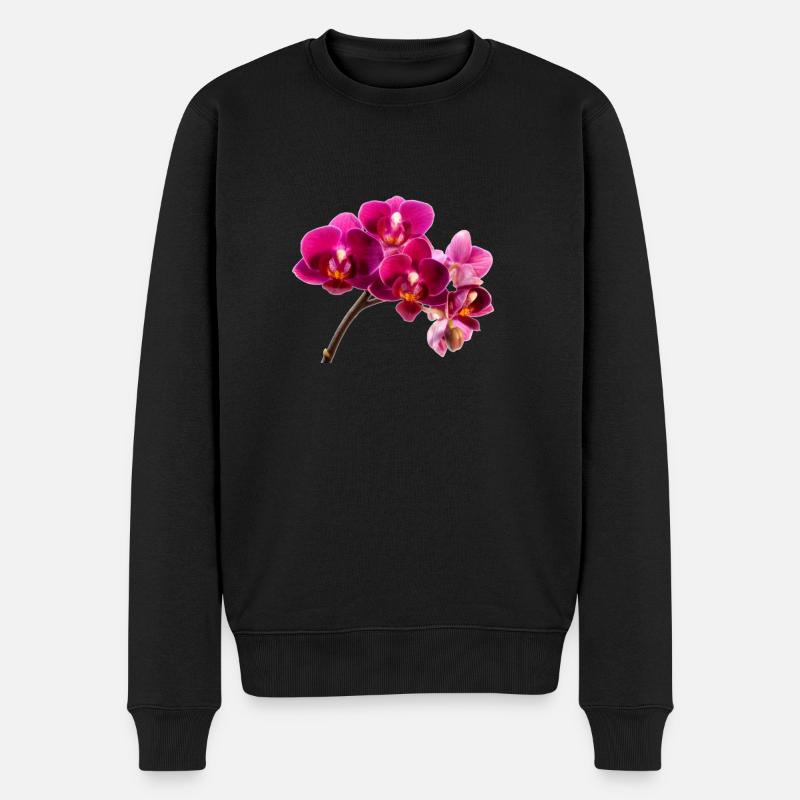 Orchidee Dunkellila - Männer Premium Bio Pullover - Schwarz
