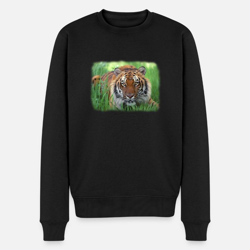 Tiger im Gras - Männer Premium Bio Pullover - Schwarz