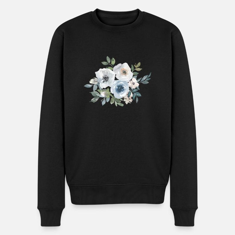 Blumen Rosen Aquarell - Männer Premium Bio Pullover - Schwarz