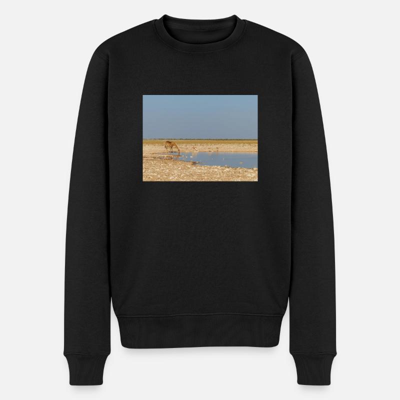 Giraffe und Landschaft im Etosha Nationalpark - Männer Premium Bio Pullover - Schwarz