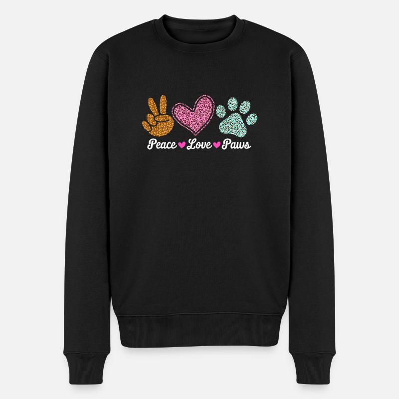 Peace Love Paws Tierliebhaber Design - Männer Premium Bio Pullover - Schwarz