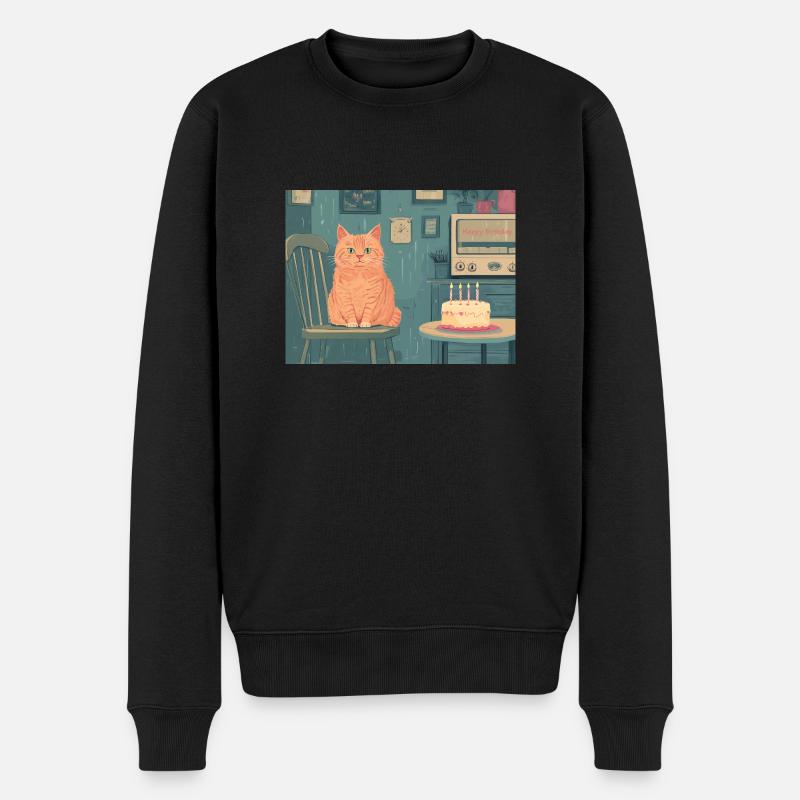 Happy Birthday cat - Männer Premium Bio Pullover - Schwarz