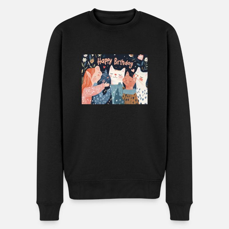 Happy Birthday cats - Männer Premium Bio Pullover - Schwarz