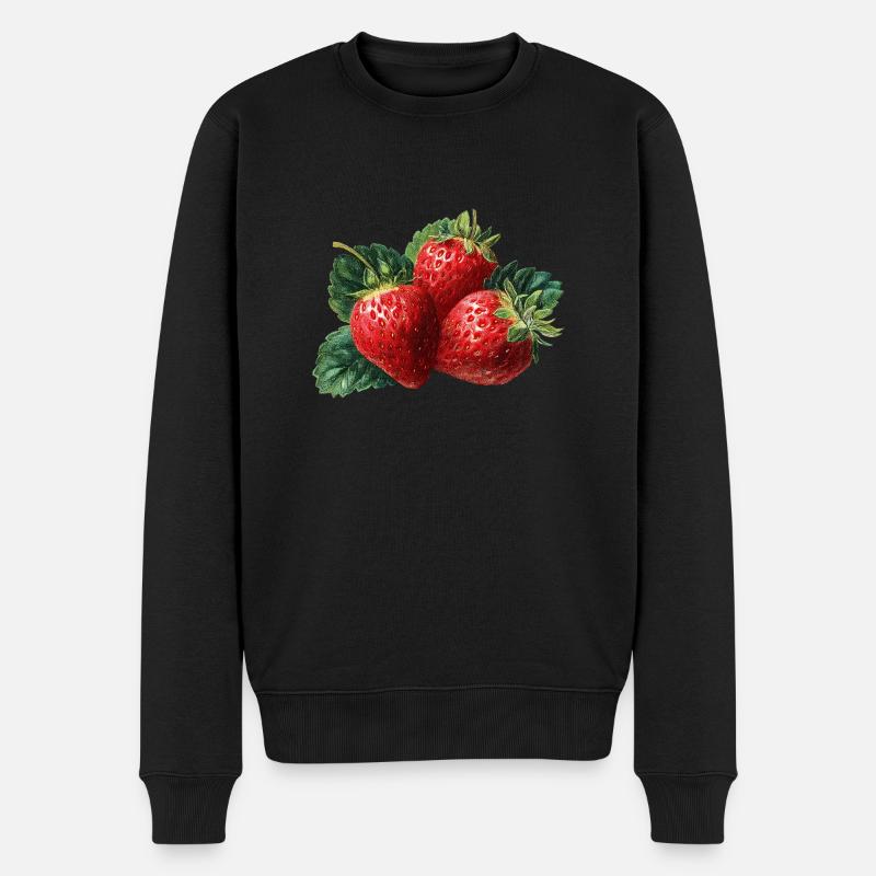 Erdbeere - Männer Premium Bio Pullover - Schwarz