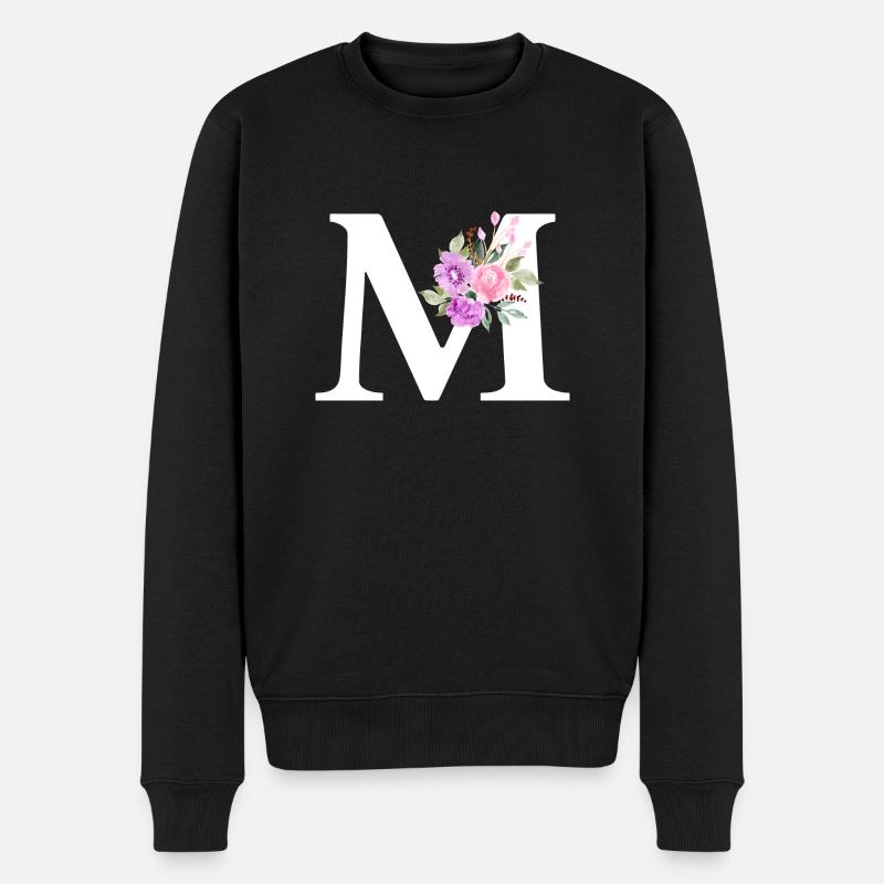 Lila Blumenbuchstabe m - Männer Premium Bio Pullover - Schwarz