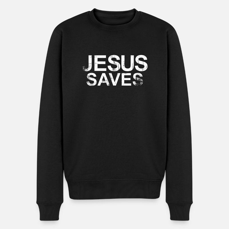 Jesus saves 2 - Männer Premium Bio Pullover - Schwarz