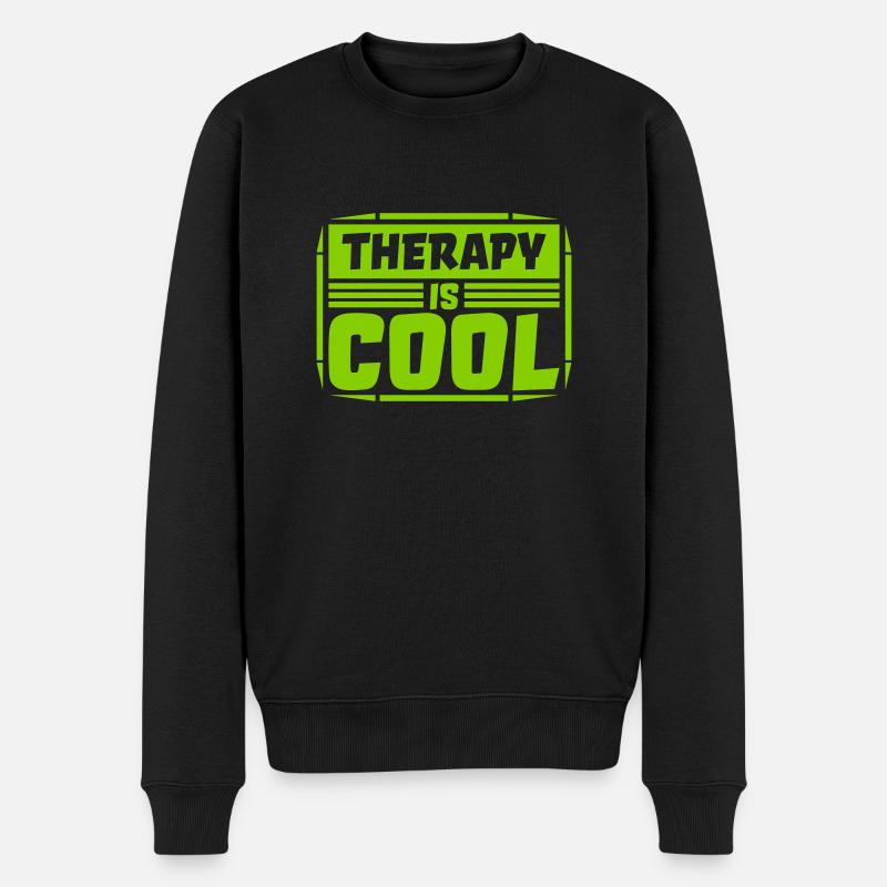 therapy is cool Zitat - Männer Premium Bio Pullover - Schwarz