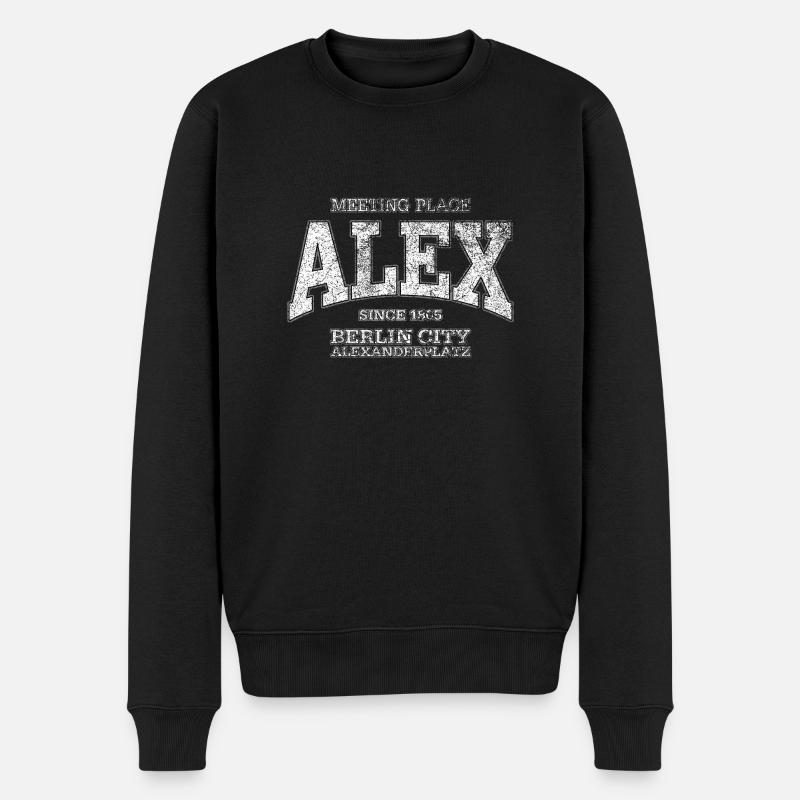 Alex Berlin Alexanderplatz (white extreme old) - Männer Premium Bio Pullover - Schwarz