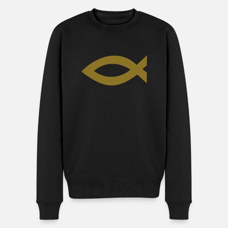 jesus fisch - Männer Premium Bio Pullover - Schwarz