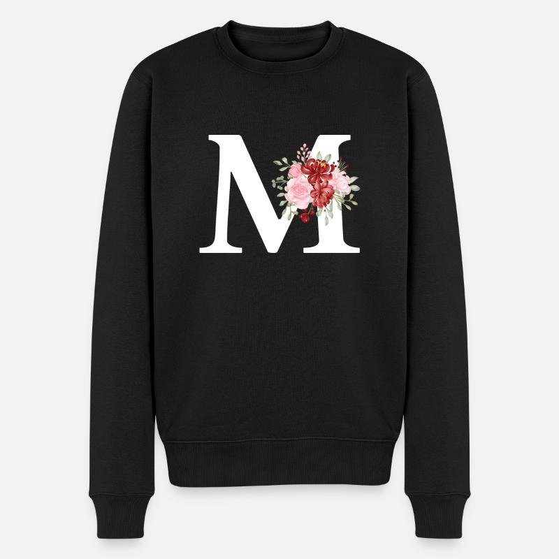 Lettre m floral rouge - Pull Premium bio Homme - noir
