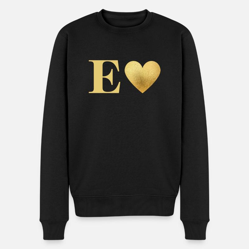 Buchstabe e goldenes Herz - Männer Premium Bio Pullover - Schwarz