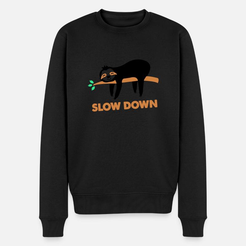 faultier slow down - Männer Premium Bio Pullover - Schwarz