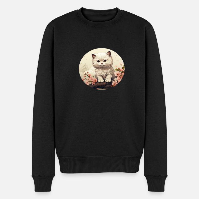 Chaton blanc dans le style asiatique - Pull Premium bio Homme - noir