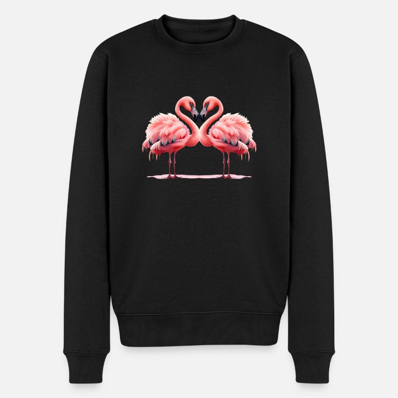 Flamingo Herz - Männer Premium Bio Pullover - Schwarz