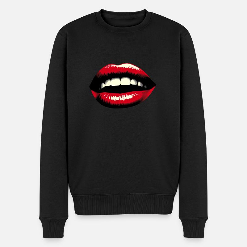 Sinnliche Lippen Roter Lippenstift - Männer Premium Bio Pullover - Schwarz
