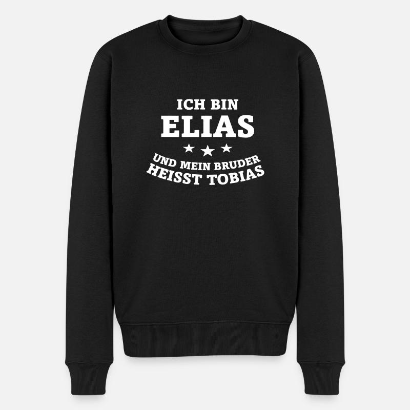 Ich bin Elias mein Bruder heißt Tobias - Männer Premium Bio Pullover - Schwarz