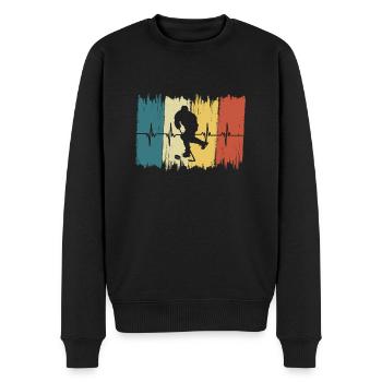 Vintage Hockey Herzschlag - Männer Premium Bio Pullover - Schwarz - Vorne - Nico (187cm)