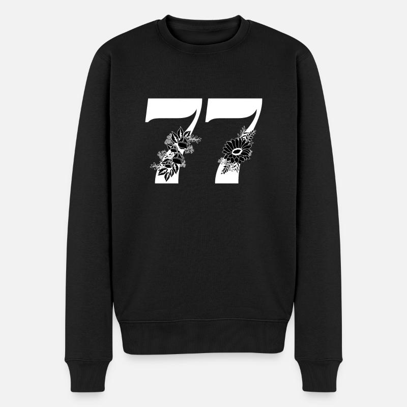 Nummer 77 Schwarze Blumen - 77. Blumengeburtstag - Männer Premium Bio Pullover - Schwarz