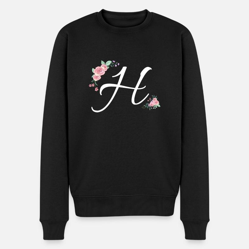 Lettre h fleurs - Pull Premium bio Homme - noir