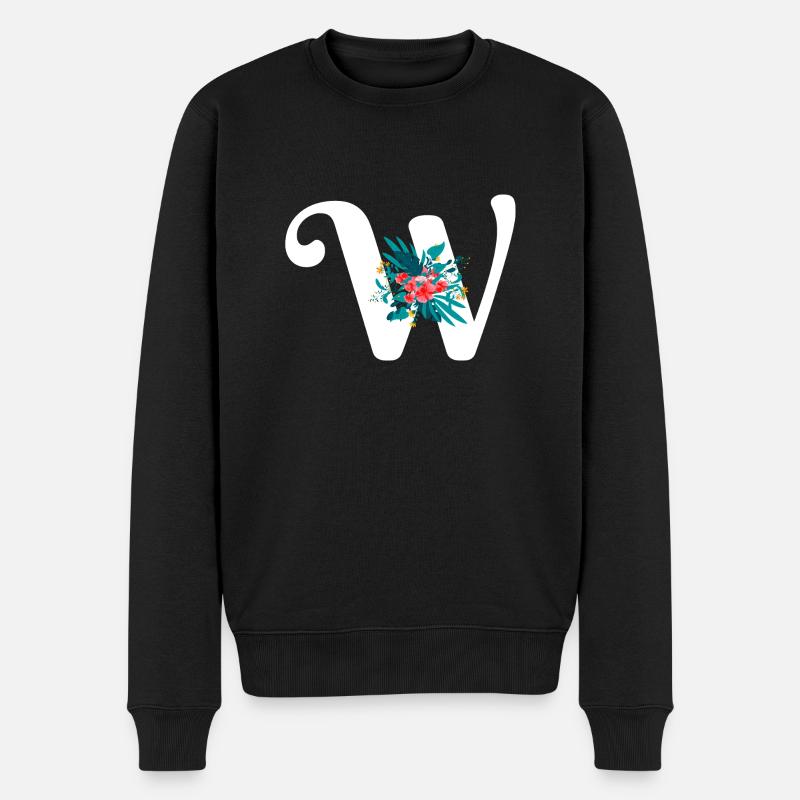 Buchstabe W geblüht - Männer Premium Bio Pullover - Schwarz