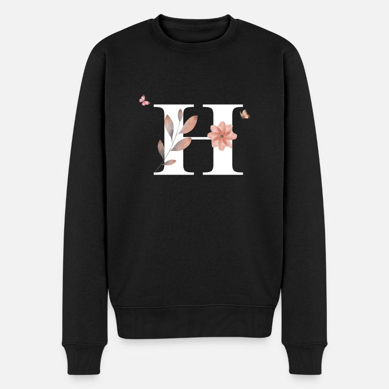 Buchstabe h Wildblumen Aquarelle - Männer Premium Bio Pullover - Schwarz