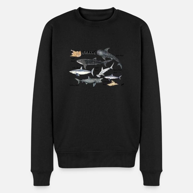 Haie der Welt: Wal, Heringsfisch, Kaiserfisch - Männer Premium Bio Pullover - Schwarz