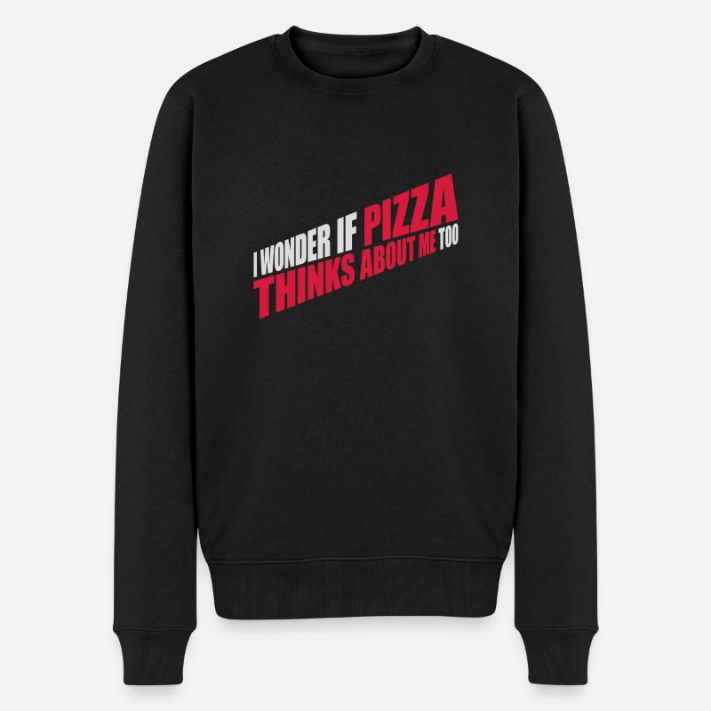 pizza thinks about me - Männer Premium Bio Pullover - Schwarz