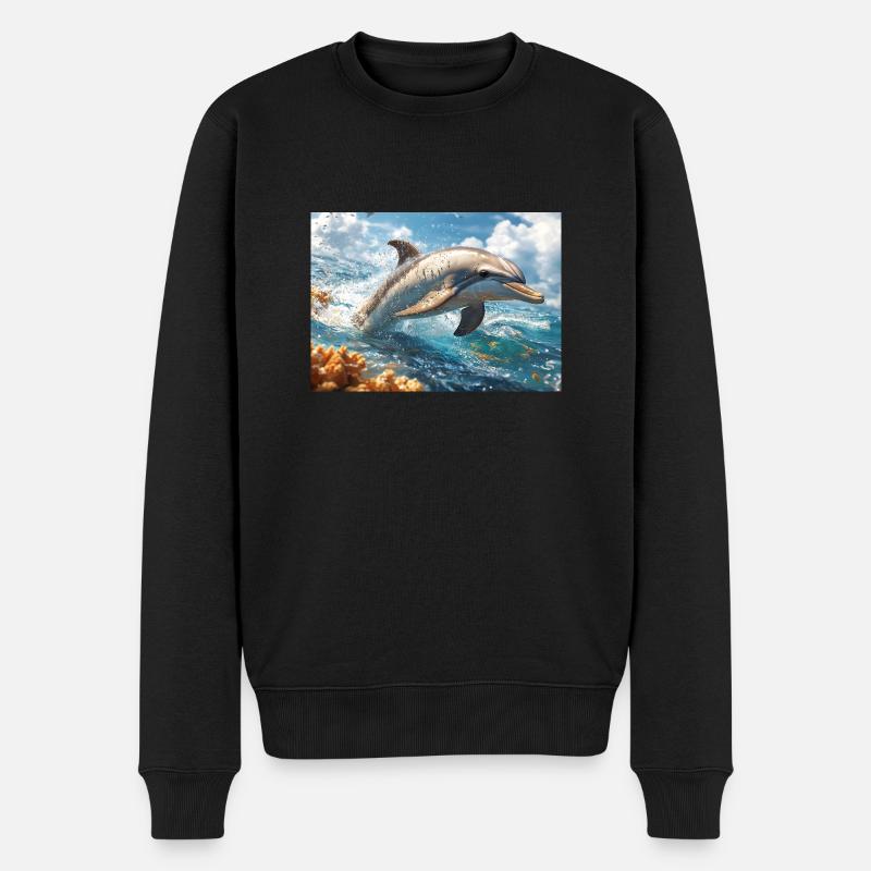 Springender Delfin Tümmler Meeressäuger - Männer Premium Bio Pullover - Schwarz