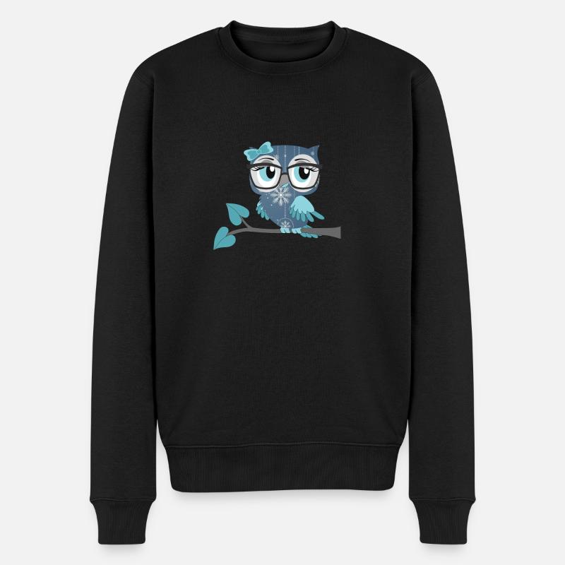 Eule_Schnee-Eule - Männer Premium Bio Pullover - Schwarz