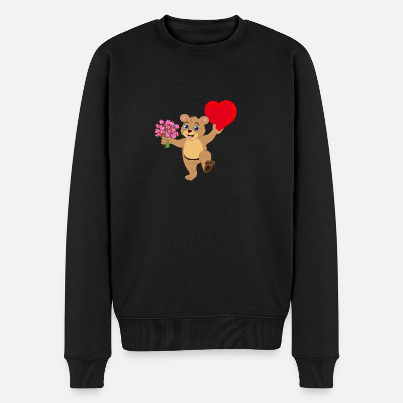 Valentin avec coeur et bouquet - Pull Premium bio Homme - noir