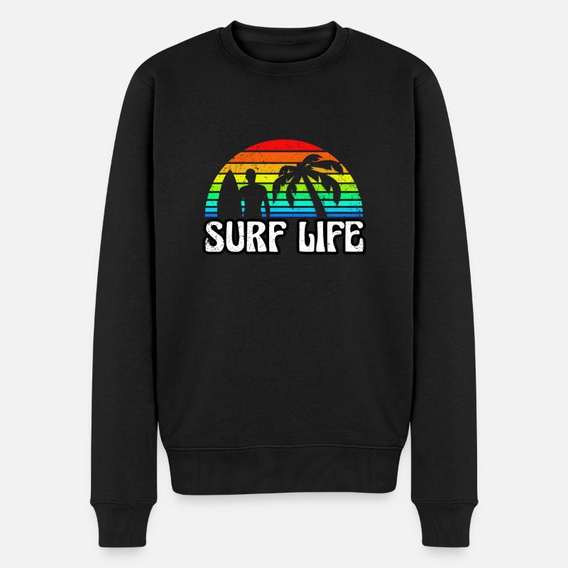 Vintage Sunset Surf Life - Männer Premium Bio Pullover - Schwarz