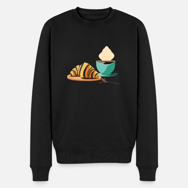 Petit-déjeuner : Croissant & Café - Pull Premium bio Homme - noir