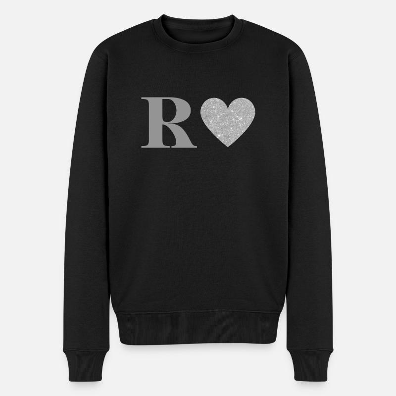 Silberner Herzbuchstabe - Männer Premium Bio Pullover - Schwarz