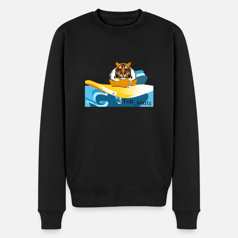Tiger auf einem Surfbrett - Männer Premium Bio Pullover - Schwarz