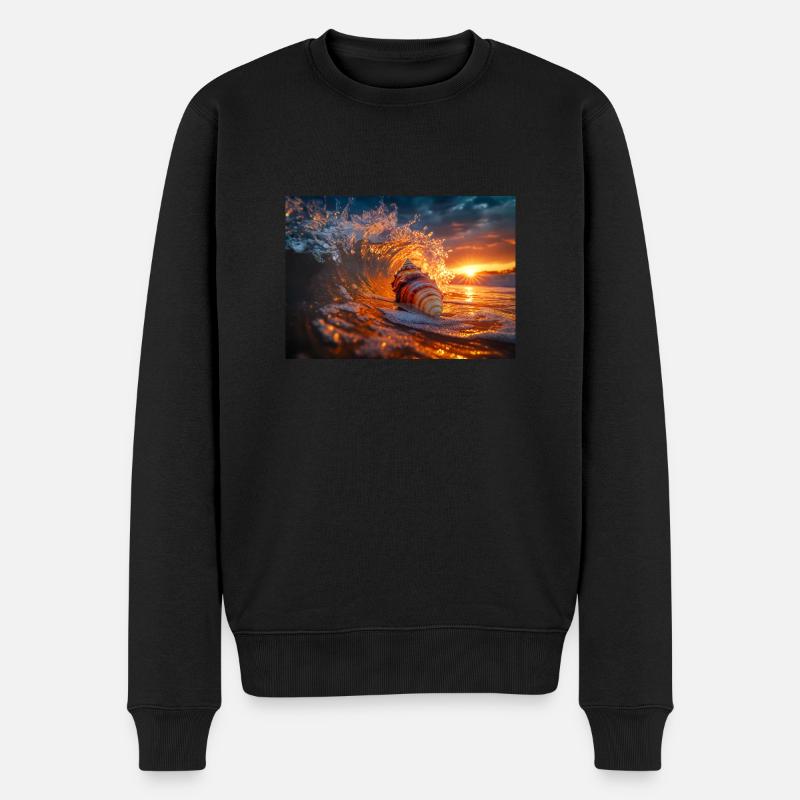 Sunset Wave & Seashell Symphony - Männer Premium Bio Pullover - Schwarz
