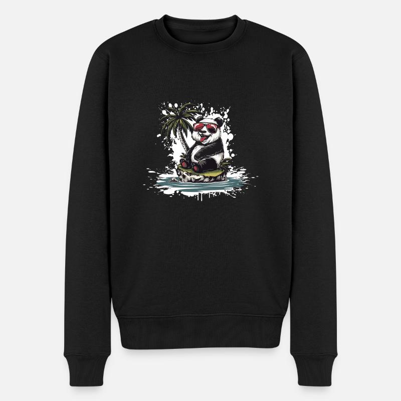 Panda Insel Palme - Männer Premium Bio Pullover - Schwarz