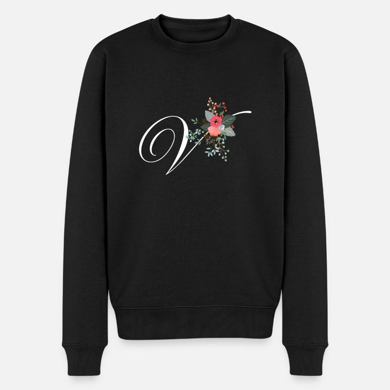 Buchstabe v Blumen - Männer Premium Bio Pullover - Schwarz