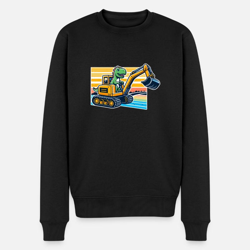 Dinosaurier-Bagger - Cooler Dino, der einen Bagger fährt - Männer Premium Bio Pullover - Schwarz