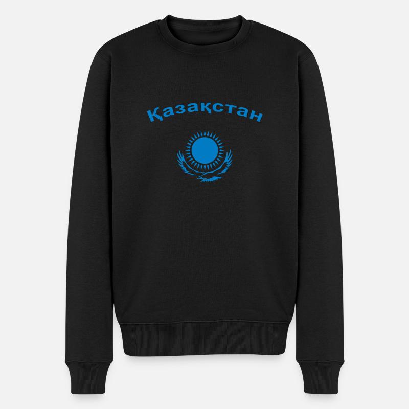 Kasachstan mit Wappen - Казахстан + Герб - Männer Premium Bio Pullover - Schwarz