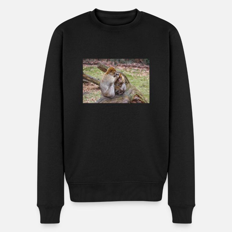 Berberaffen (Macaca sylvanus) - Männer Premium Bio Pullover - Schwarz
