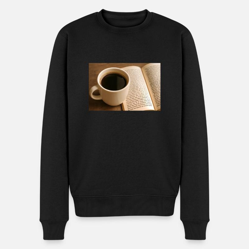 Buch und Kaffee - Männer Premium Bio Pullover - Schwarz